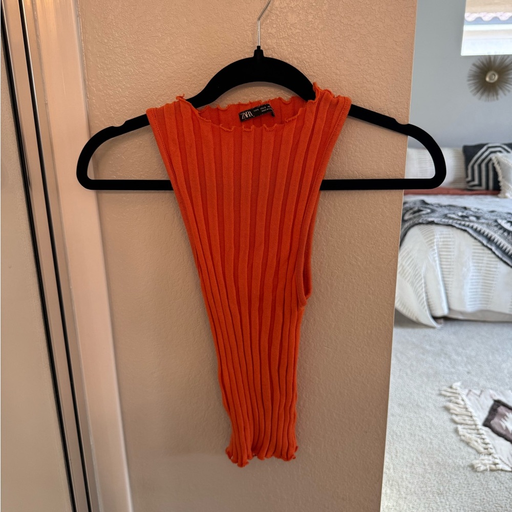 Zara Vibrant Orange Ribbed Tank Top